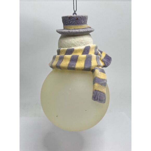 Chubby Snowman w/ Felt Scarf and Hat Glass Christmas Ornament - Picture 2 of 3